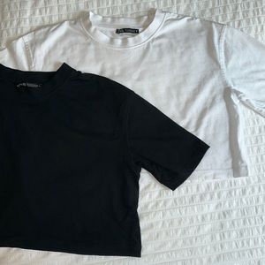 Zara Cropped Crew Neck T-shirts
